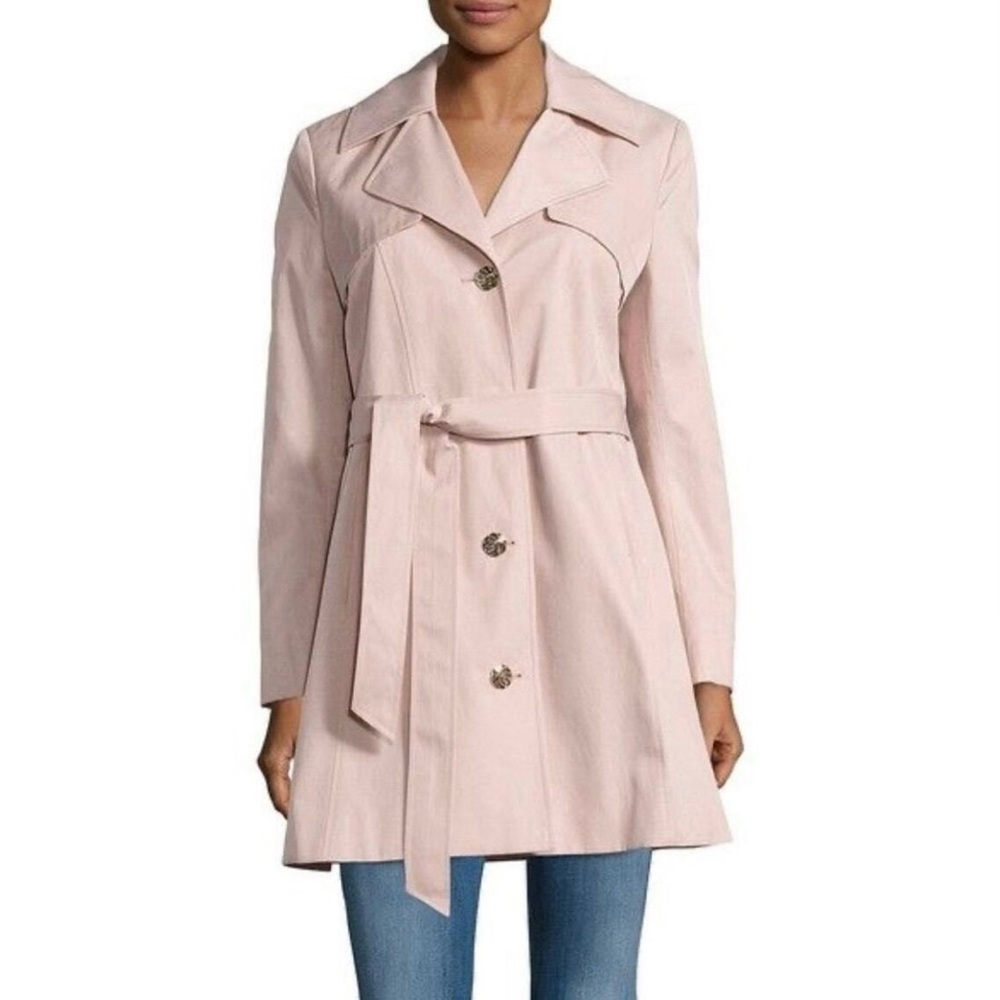 Paris Pink Trench Belted Spring Coat Gold Buttons Double Breasted SZ- M Clueless